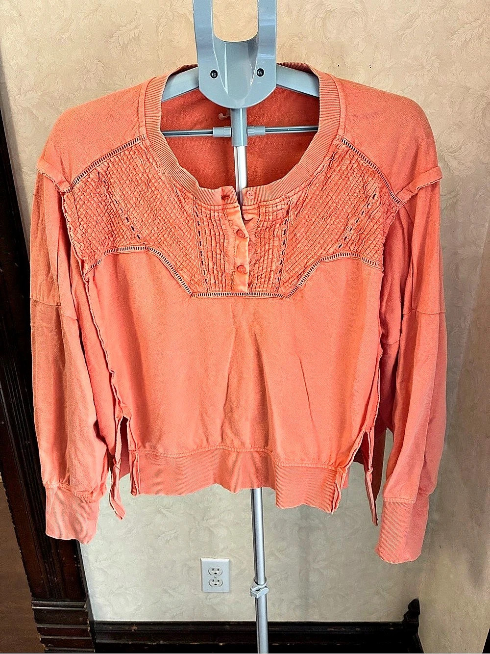 Pilcro Long Sleeve Textured Top in Orange Size Medium